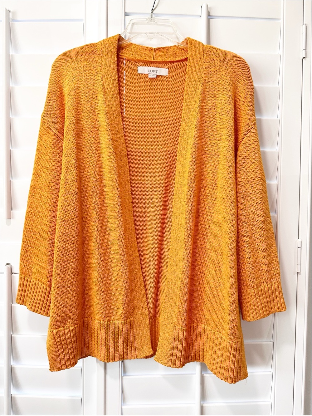 LOFT Open Front Cardigan Sweater Medium Orange Rust Cotton Blend Lightweight